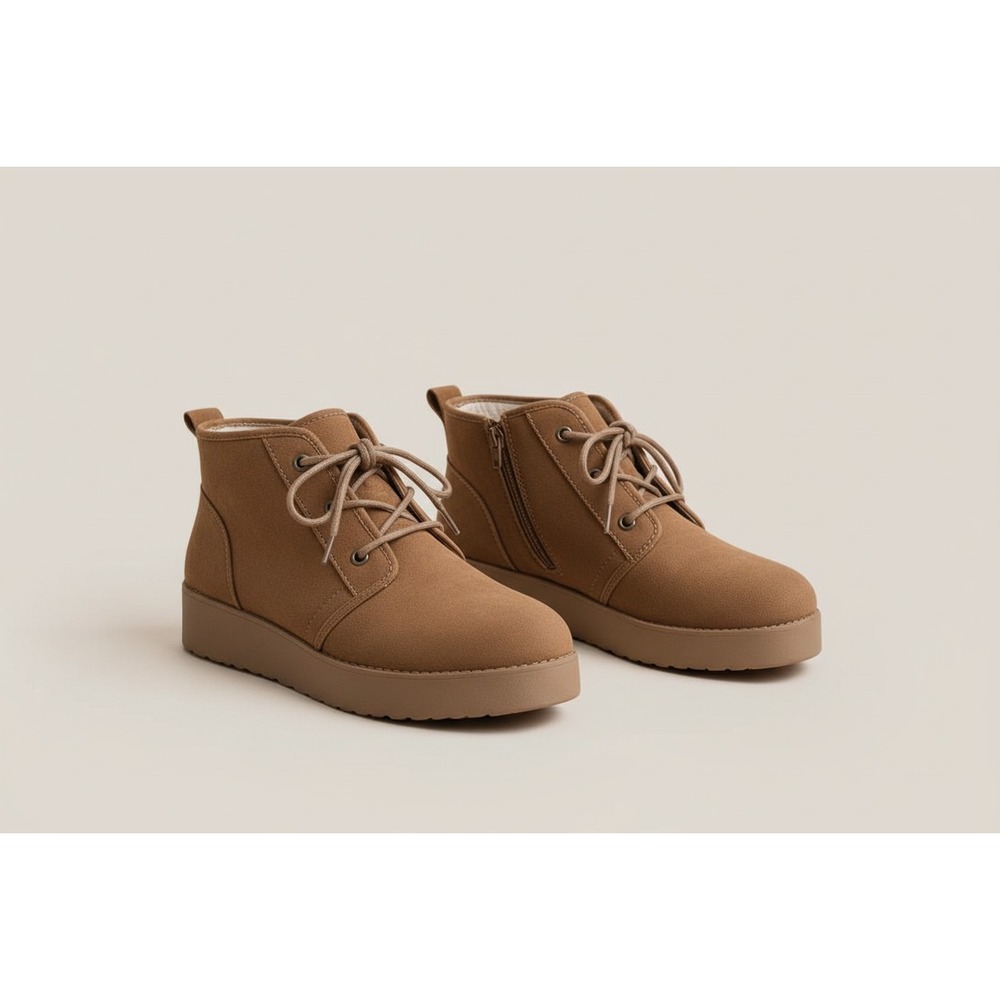 Jellypop Womens Tan Faux Suede Lace Up Platform Ankle Boots Side Zip Size 9